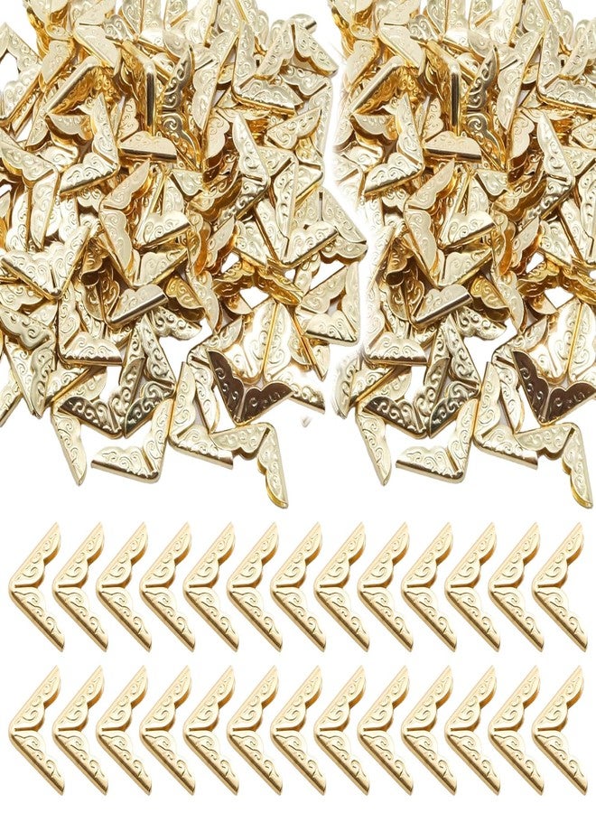 LINYUEARUI 100 PCS Vintage Book Corner Protector Metal,Corner Cover for Scrapbook,Protector File Folder Corner,Decorative for Scrapbook Album Men,for Crafting Scrapbooking Photo Angle Book Cover Menus-Gold - Image 1